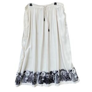 New Sam Hilu Womens Medium Free Size African Mask Boho Ivory Black Maxi Skirt